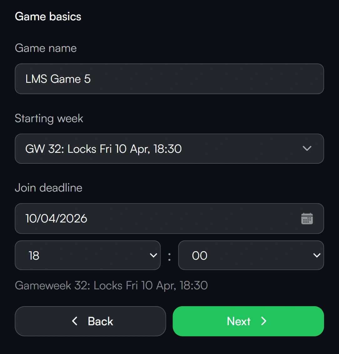 Create a private Premier League game
